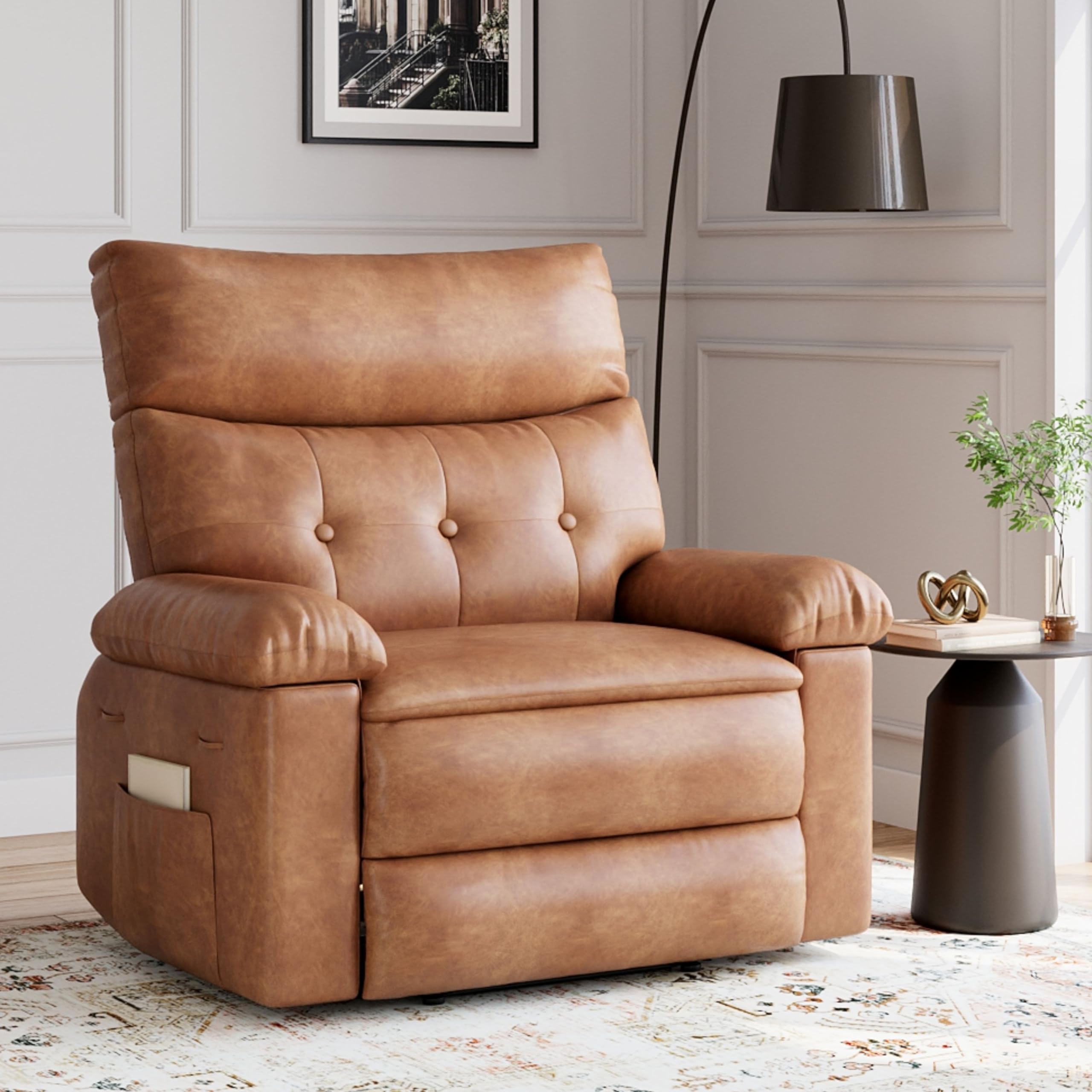 GarveeHome Oversized Recliner Chair - PU Leather Manual Recliner for Adults, Lazy Chair with 1.5X Sponge Comfort Arm and Back for Living Room, Bedroom