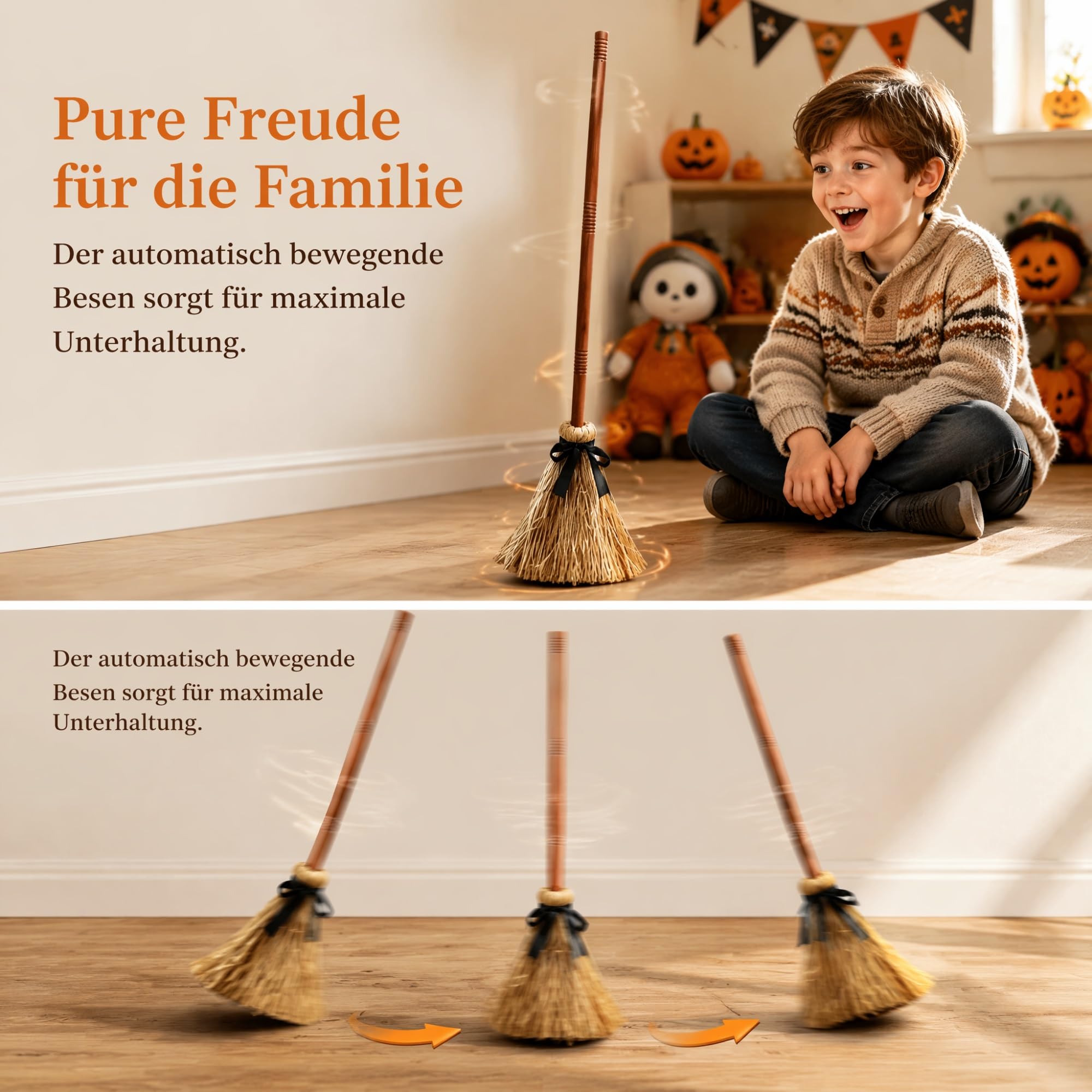 Hexenbesen, Magischer Besen, Schwimmender Besen | Licht und Bewegungssensor, Große Grusel Sound Deko, tanzend, beweglich, für Party Haus Garten Flur Terrasse Spukhaus(2PCS)