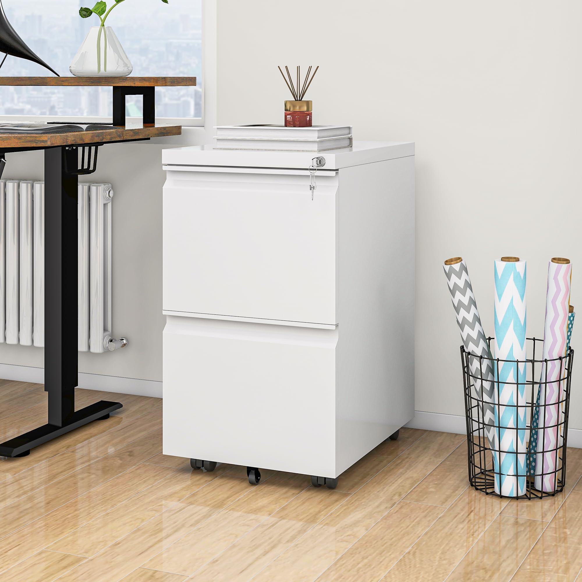 YITAHOME Armoire de classement Mobile avec 2 tiroirs verrouillables, Anti-basculement à roulettes pour Bureau à Domicile, armoires de Rangement sous Le Bureau pour Lettre/légal, Format A4, 51 x 39 x