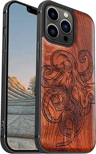 Miniatura 1 de Carveit Funda magnética de madera para iPhone 13 Pro madera natural y TPU suave negro funda protectora de madera única y elegante a prueba de golpes