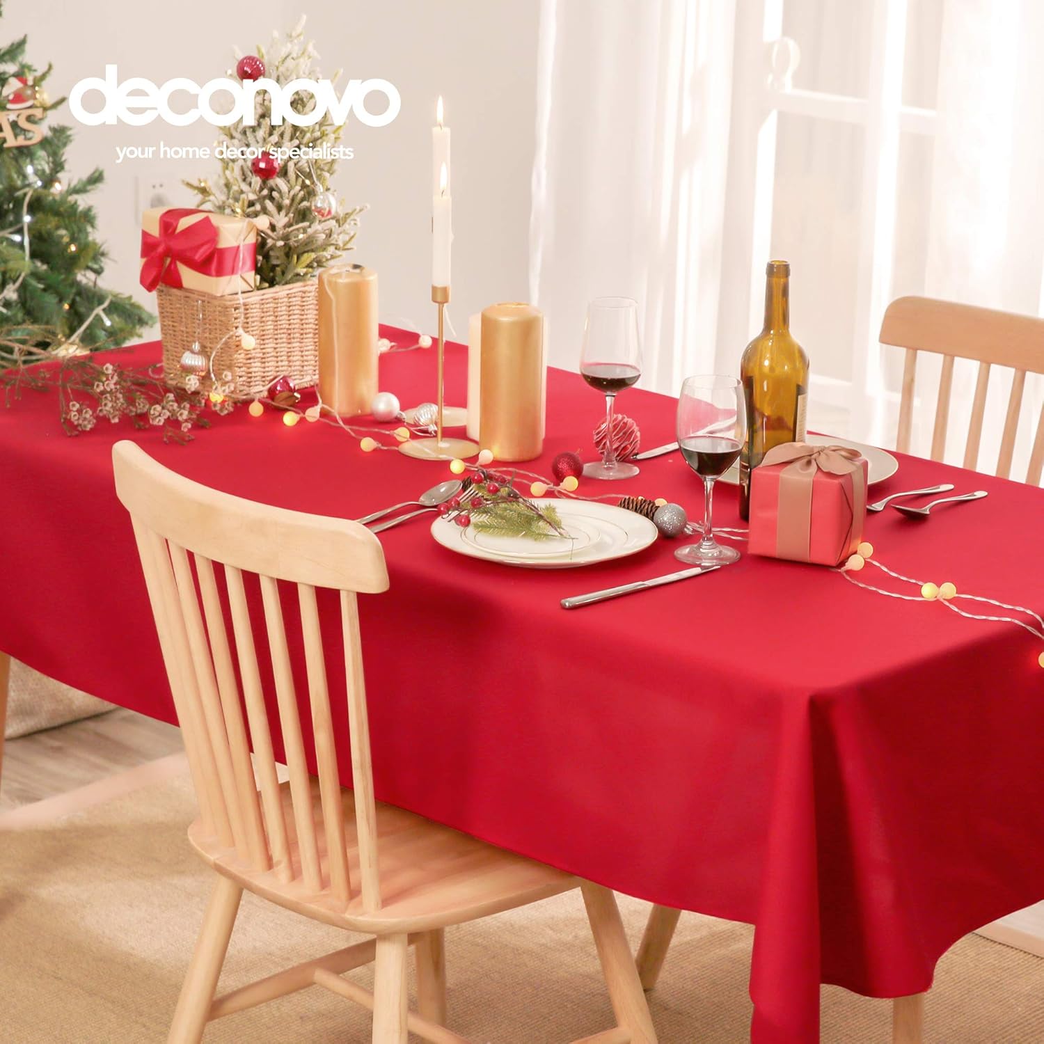 Blасk Frіdау Clеаrаnсе Deconovo Banquet Tablecloth, Red Christmas Tablecloth, Red Tablecloth for 6 Foot Table - 54x72 Inch, Red