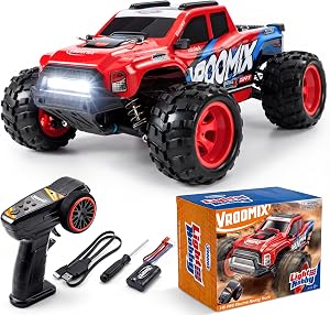 Vroomix Voiture RC 1:16 4WD, Camion monstre télécommandé rouge, Jouet cadeau pour enfants, 3 modes de conduite, Jusqu'à 28 mph, 35 min, Portée de 110 pi, Camion jouet pour garçons de 8 à 12 ans et adultes