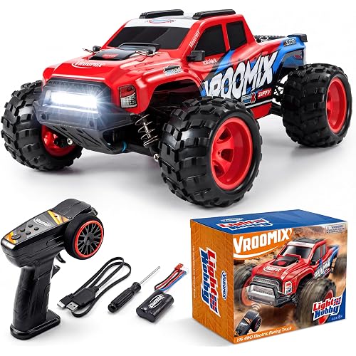 Remote Control Car 1:16 4WD 28MPH Truck Off-Road Gift for Boys 8-12 | LED lights, 3 speed modes, dual batteries, 35 min play, 2.4GHz 160ft range, durable off-road suspension