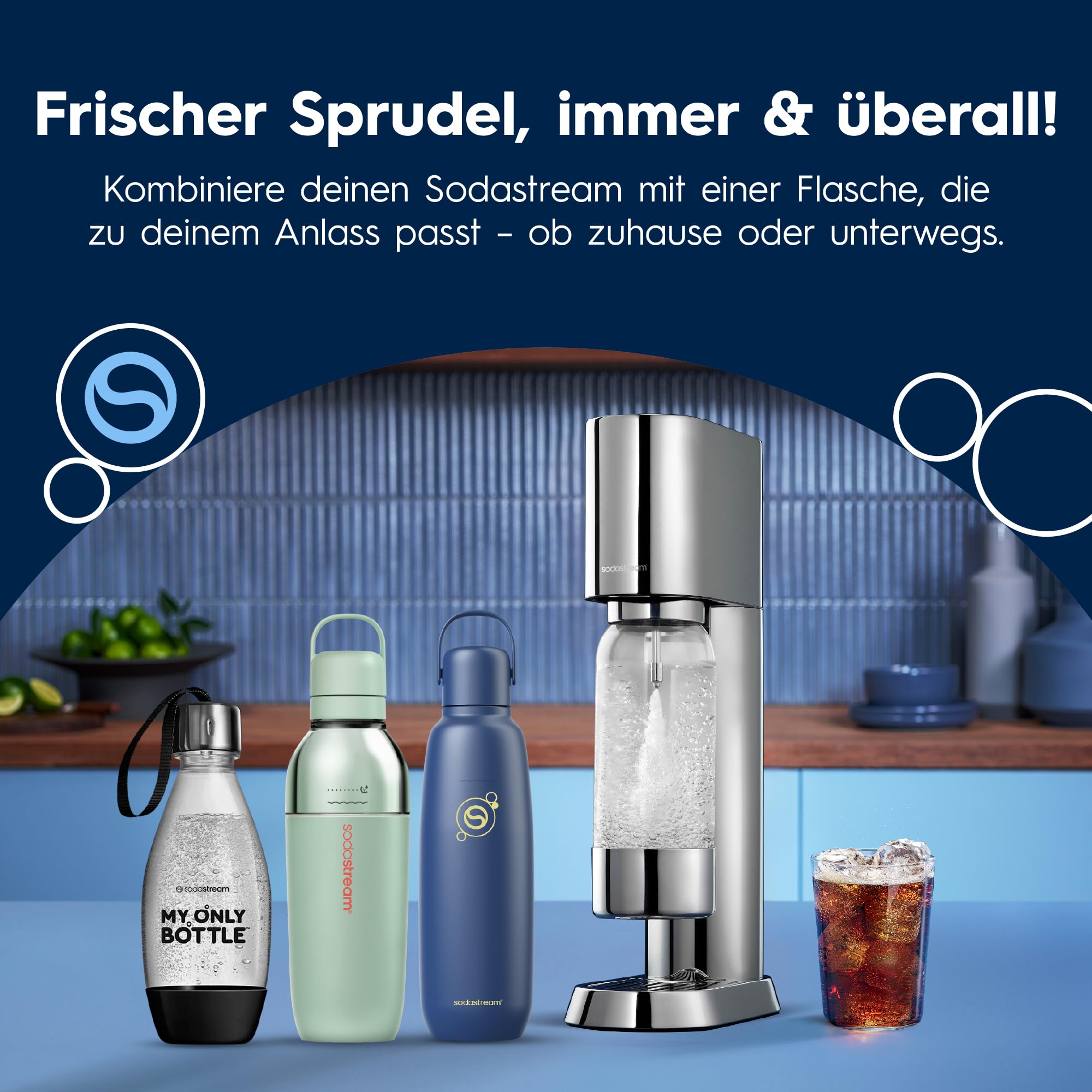 Sodastream ENSO Wassersprudler, Edelstahl Wassersprudler mit Quick Connect CO2-System, inkl. 1 CO2-Zylinder für bis zu 60L Sprudelwasser und 1 ENSO Sprudlerflasche, Sprudelwasser Maschine, Silber