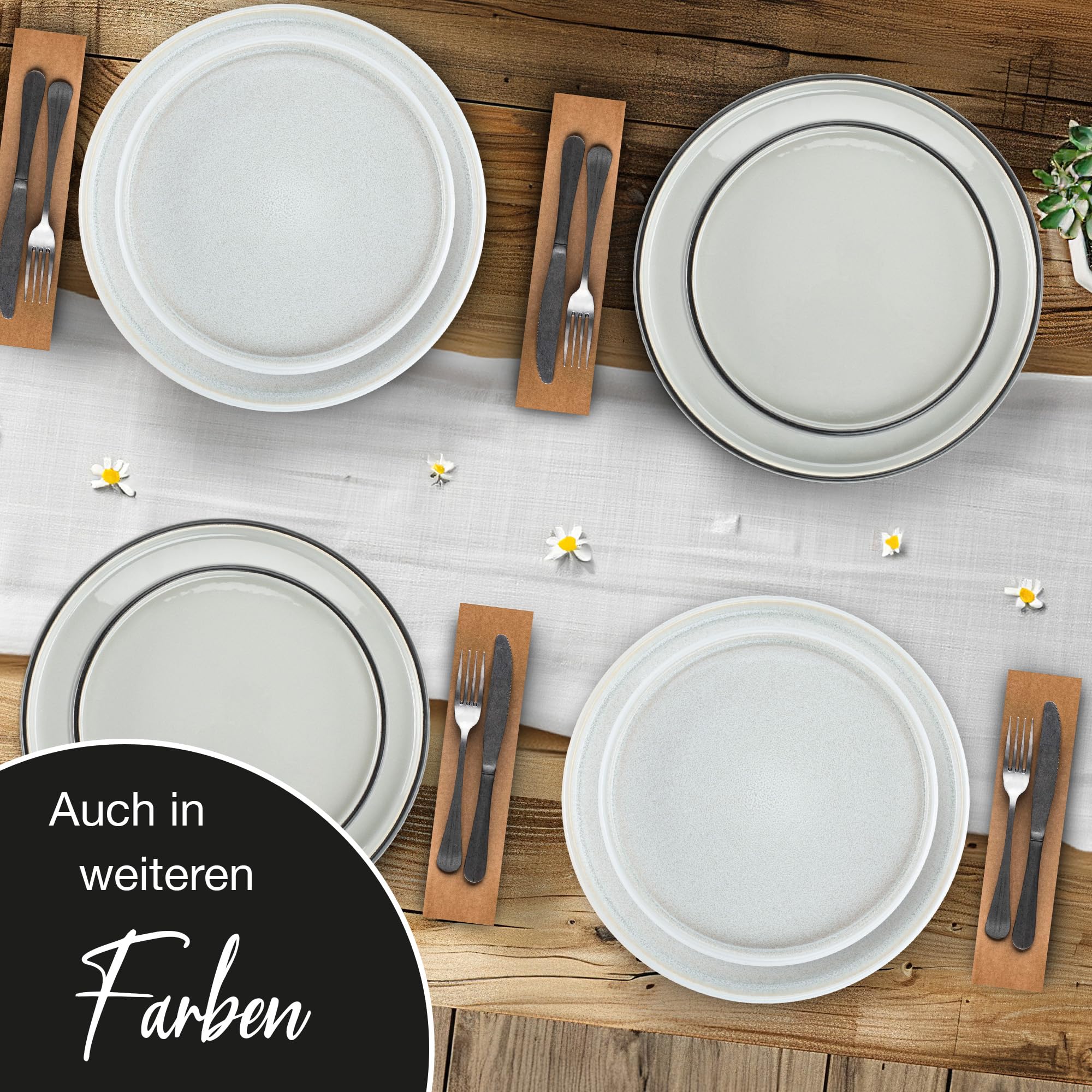 Moritz & Moritz SOLID UNI Geschirrset 6 Personen Creme 18-teilig - Modernes Steinzeug Geschirr Set - Mikrowellen- & Spülmaschinenfest, Essgeschirr, Tafelservice, Kombiservice 6 Personen