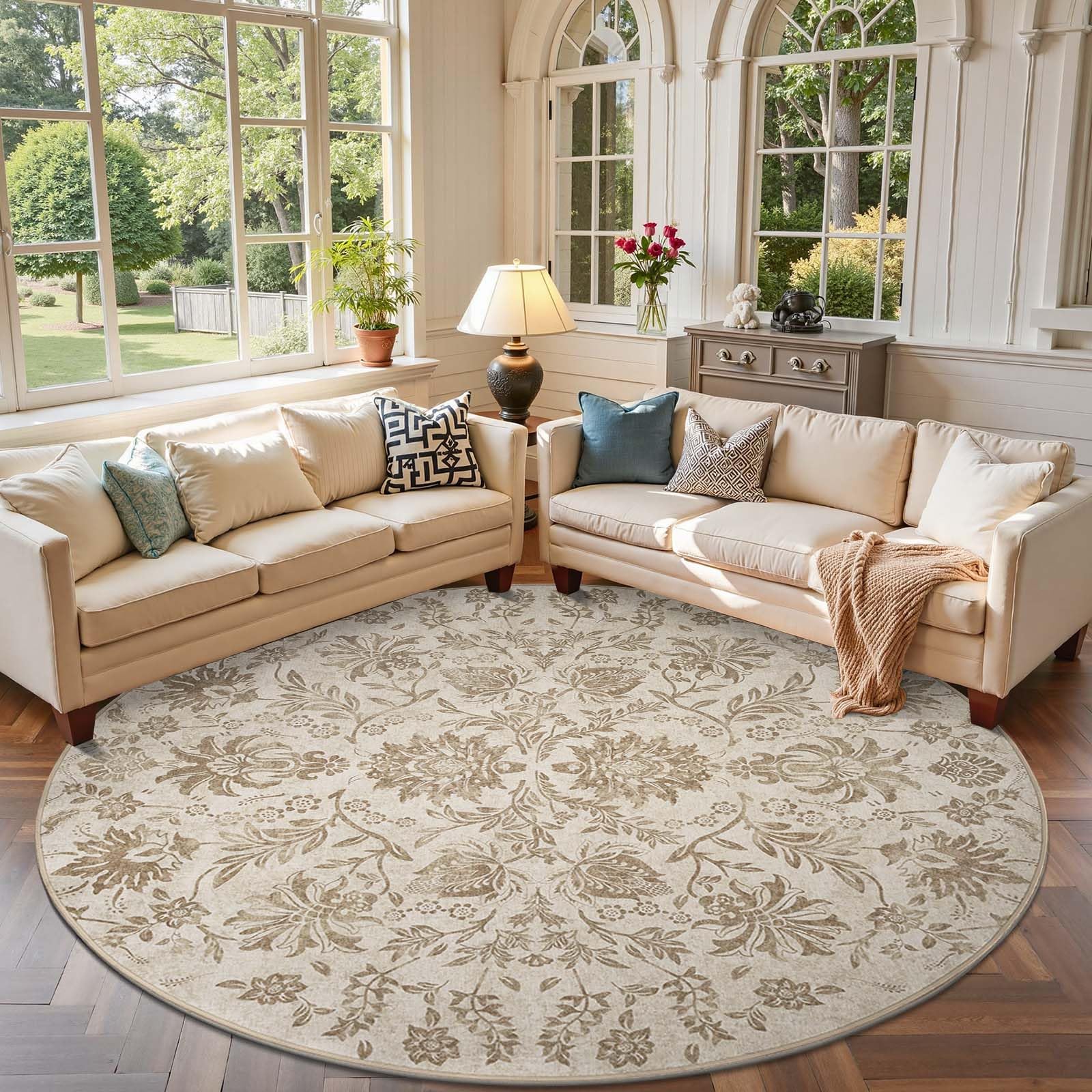 Amazon.com: jinchan Torino Classic Floral Round Rug 7ft, Vintage