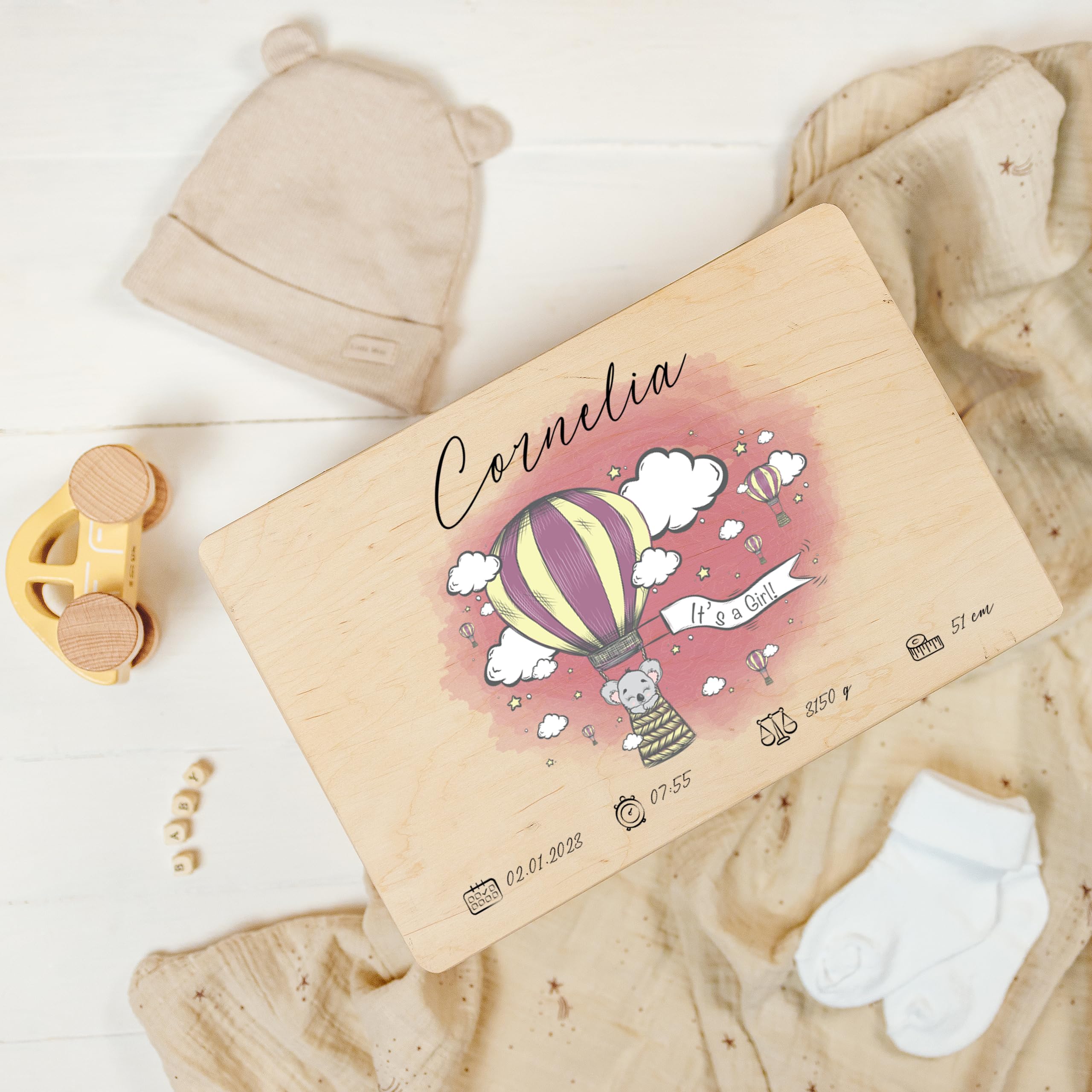 Creative DECO Caja de Recuerdos Personalizada para Bebés/Regalo | Nacimiento Personalizado - Múltiples Motivos | Cajas de Madera Personalizadas para Niños | Personalizados para Niño y Niña