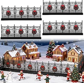Warmtree 4 Pcs Christmas Village Accessories 24 Inch Christmas Village Fence Miniature Black Classic Victorian Fence for Village Landscape