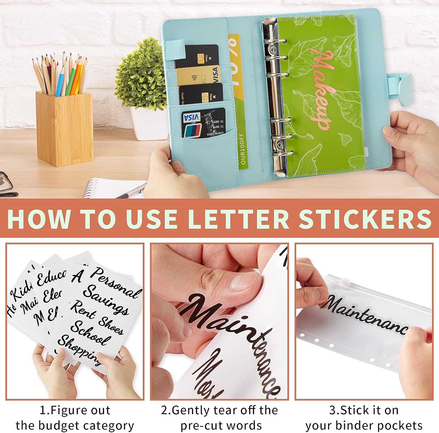 A6 Cash Envelope Budget Binder - Black Stickers Vinyl Decal Labels with Leopard Budget Binder with Zipper Envelopes & Expense Tracker & Labels, Budget Wallet Money Organizer for Cash, Coupon : Office Products