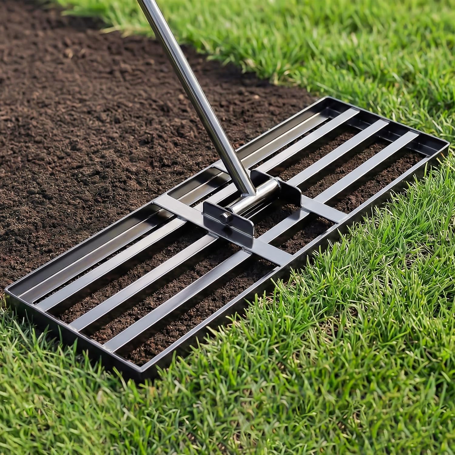 Lawn Leveling Rake,45x25cm Levelawn Tool, Heavy Duty Effort Saving Lawn Level Tool, Stainless Steel Handle Lawn Leveler for Yard Garden Golf Course, Ease Level Soil Sand Dirt Surfaces