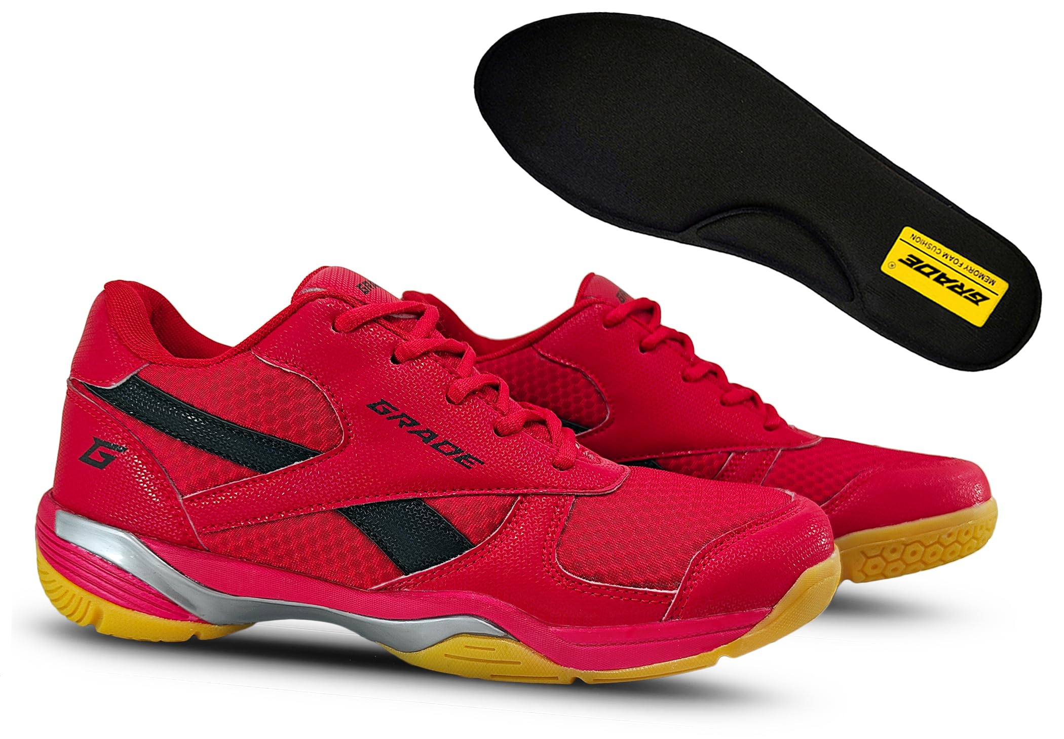 GradeWinner Memory Foam Badminton Shoes for Men | Non Marking Shoes for Badminton Men | Squash Shoes and Table Tennis Non Marking Shoes for Men | Lightweight and Comfortable Gum Sole Shoes