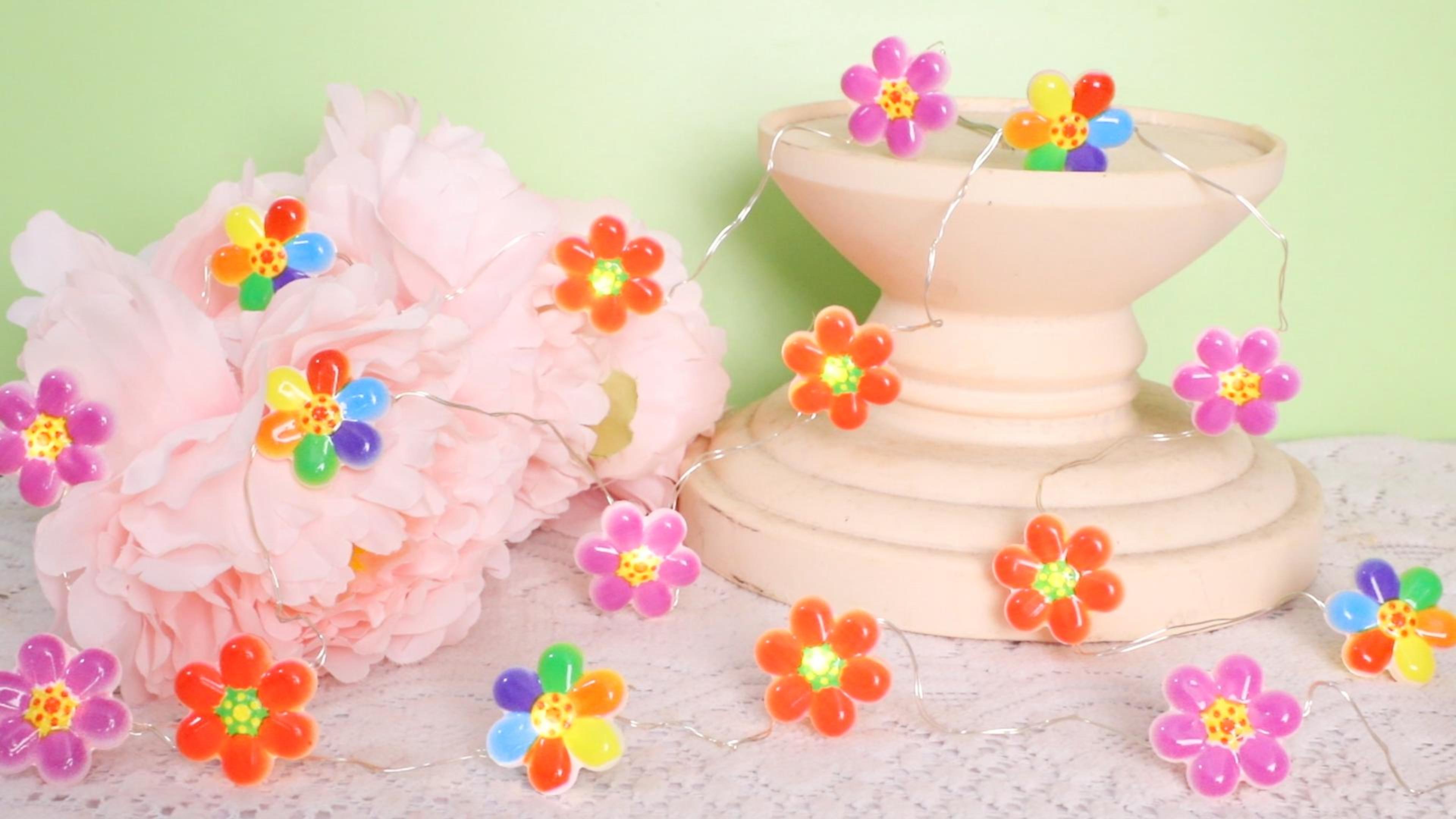 Image of Colorful Flower String Lights 10FT 30LEDs USB & Battery Powered Cute Rainbow Floral Fairy Twinkle Lights with Remote Timer Decorative for Bedroom, Dorm, Girls Room & Christmas Home Decor
