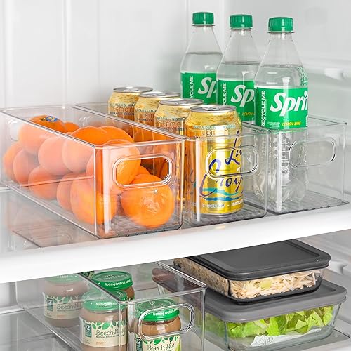 Miniatura 7 de primebox Paquete de 4 contenedores de plástico transparentes con asas para organizar cocina, despensa, refrigerador, congelador, despensa, armario,