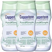 Vista 1 de Coppertone Pure and Simple Loción de protección solar mineral de óxido de zinc SPF 50, protector solar corporal, resistente al agua, protector solar