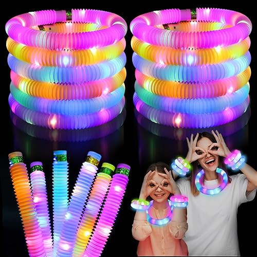 Tubos para la ansiedad con luz para niños, 12 paquetes de suministros de fiesta que brillan en la oscuridad, juguetes sensoriales para niños
