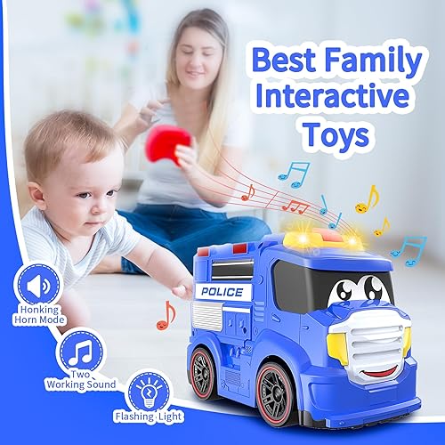 Miniatura 3 de Auto a control remoto para niños pequeños, juguetes ideales para niños de 2 a 3 años, primer auto de policía a control remoto con sirenas y luces,