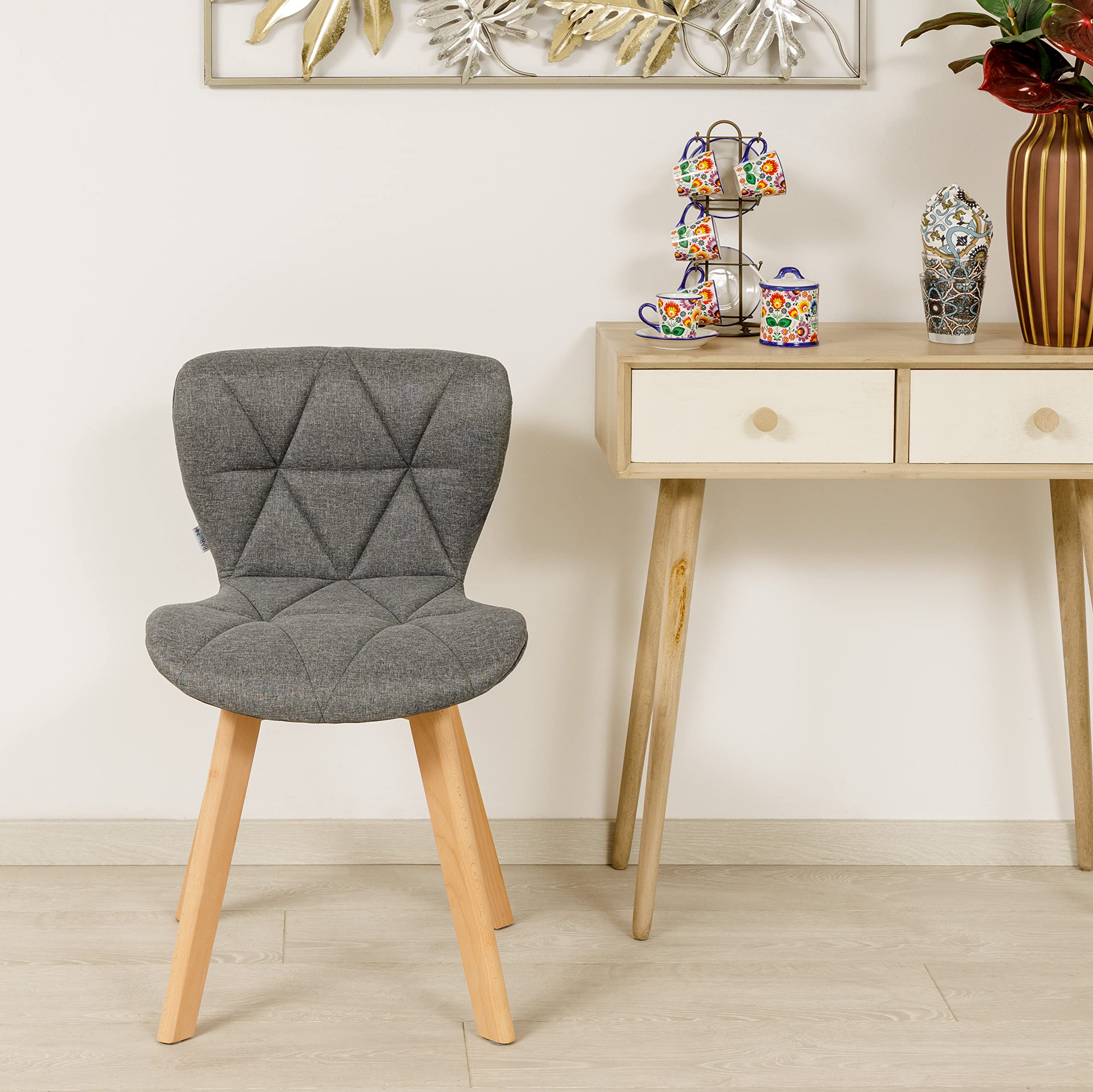 Baroni Home Silla de Comedor u Oficina con Patas de Madera, Silla ergonómica con Respaldo y cojín Acolchado, 42 x 42 x 74 cm (Gris, 2)