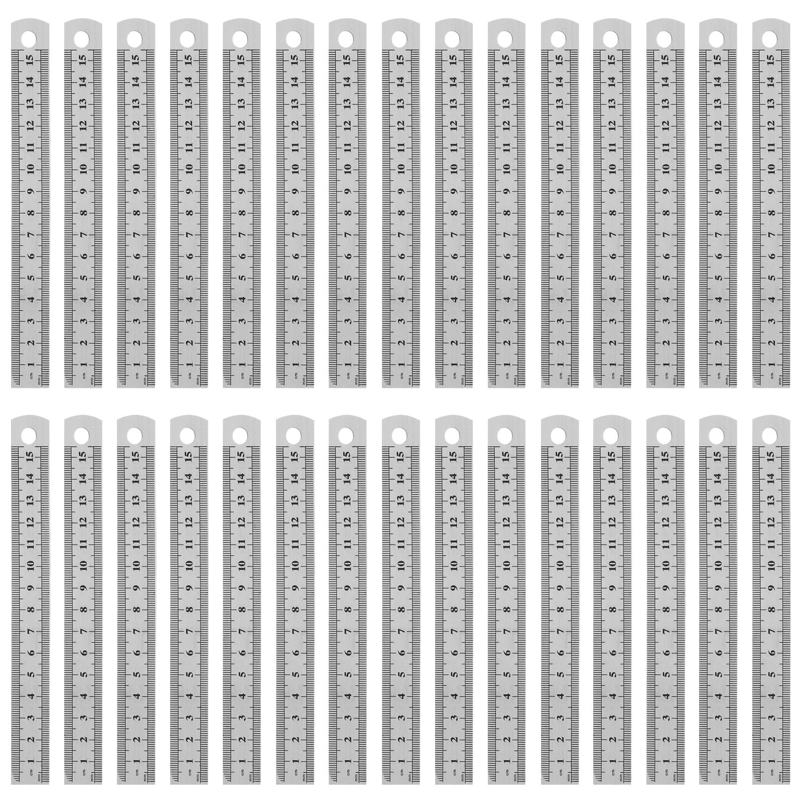 COHEALI Lot de 30 Règles Droites Multifonctionnelles en Acier Inoxydable 15 CM à Double Échelle Millimètres et Pouces pour Guitare Dessin Technique Menuiserie et Travaux Manuels
