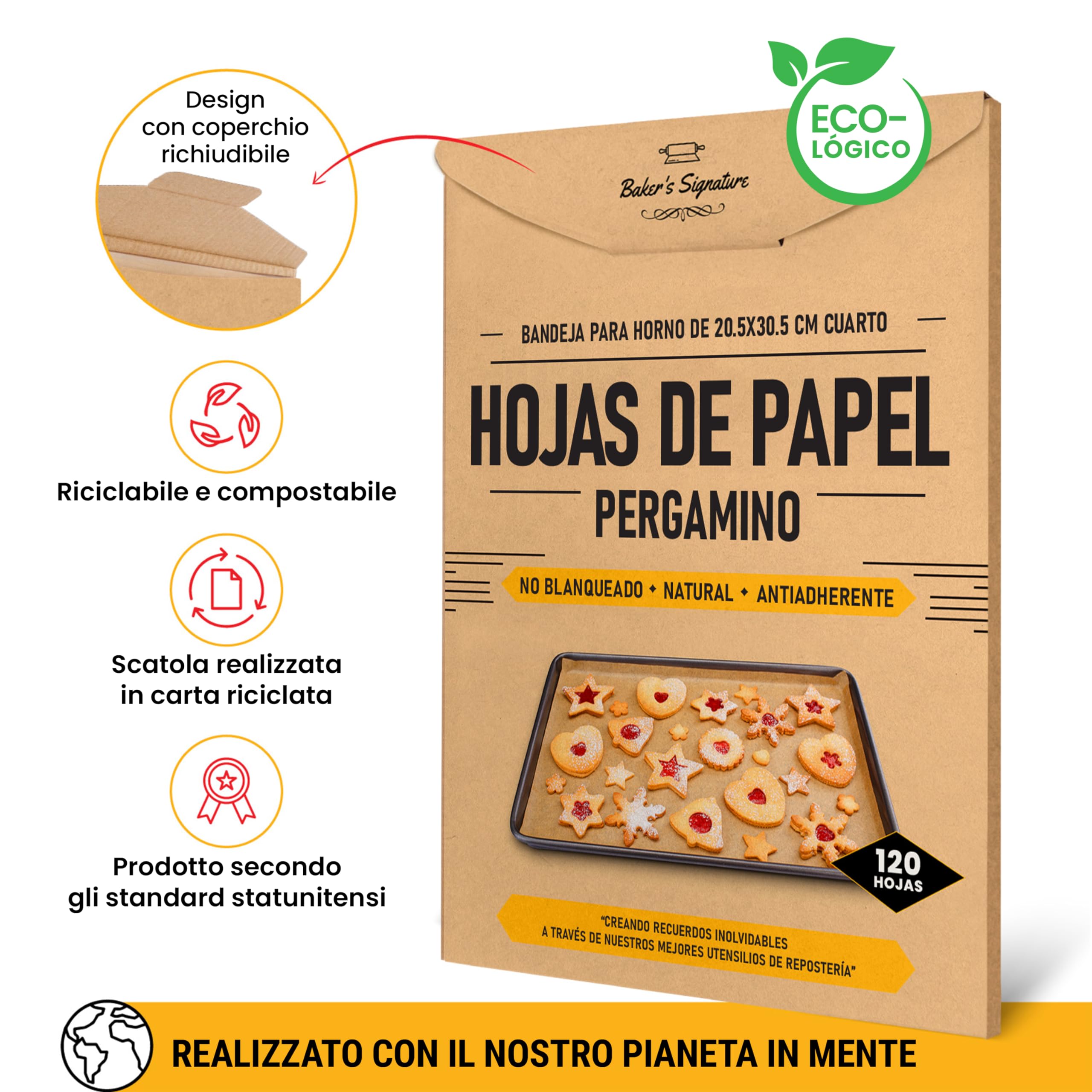 CHEFZOCO Papel De Horno 3 Rollos | 28,5 Cm X 15 M | Antiadherente | Resistente Hasta 220°C | Vegetal
