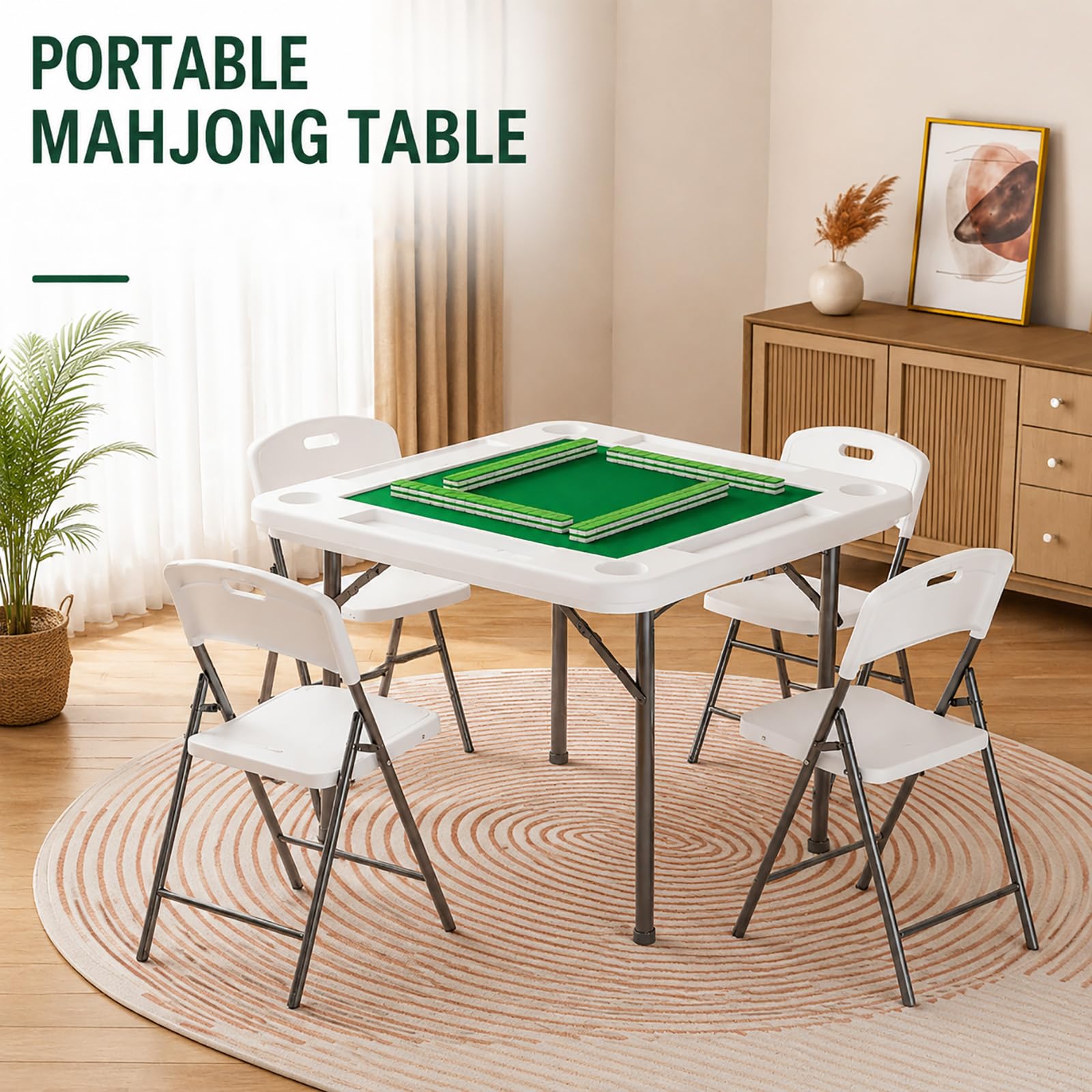 Tavolo Mahjong Pieghevole Portatile, Tavolo Da Gioco Per Carte E Famiglia | Design Salvaspazio Con Porta Bicchieri E Pratico Spazio Portaoggetti(white)