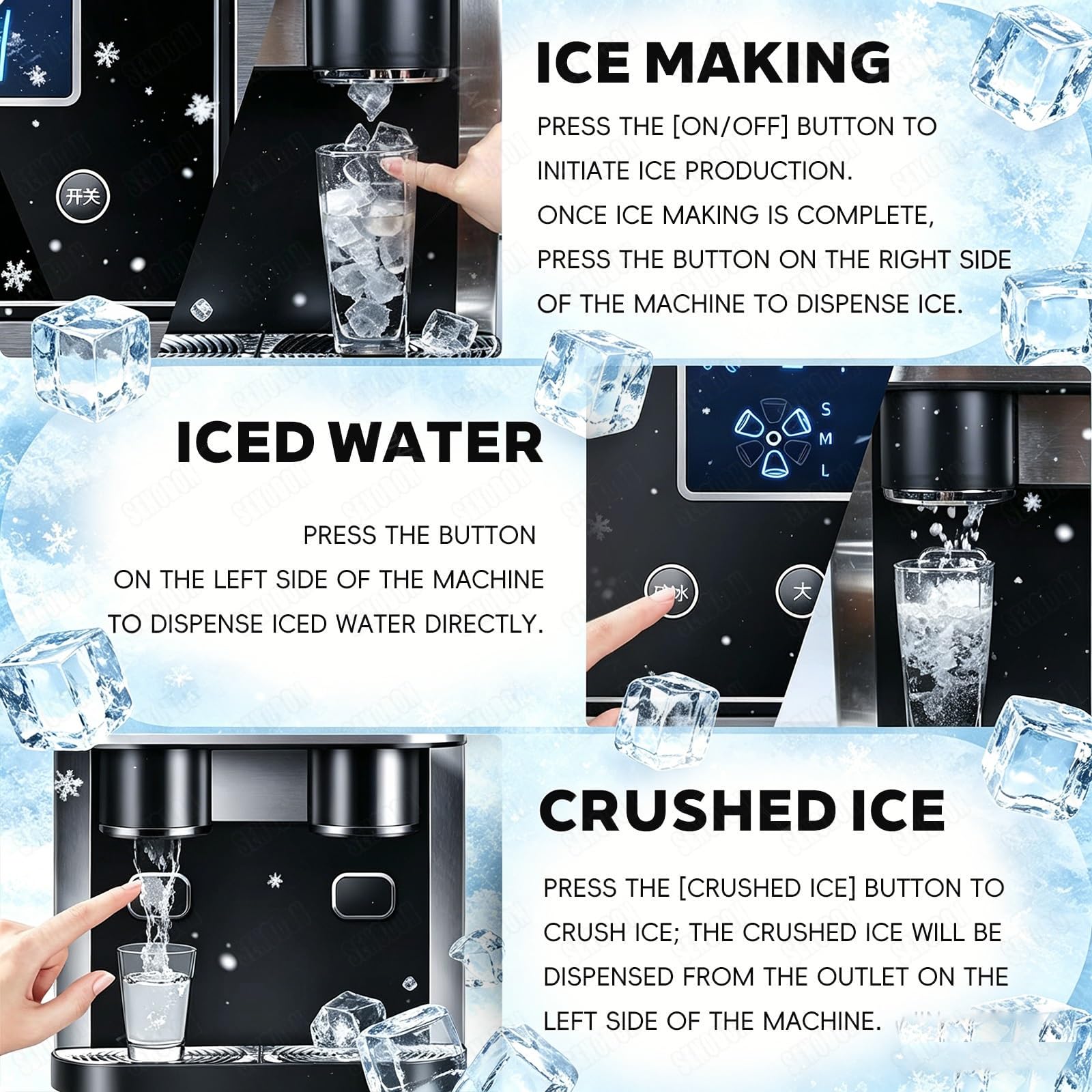 Máquina de Hielo de Encimera 3 en 1, Depósito 1,8L, 18kg/Día, Portátil para Hogar Cocina Oficina Caravanas Fiestas