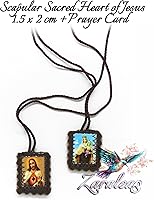 Vista 5 de Escapulario Católico Marrón Lana Rectangular Icono Hecho a Mano Corazón Sagrado de Jesús con Nuestra Señora Monte Carmelo por Zaraleas