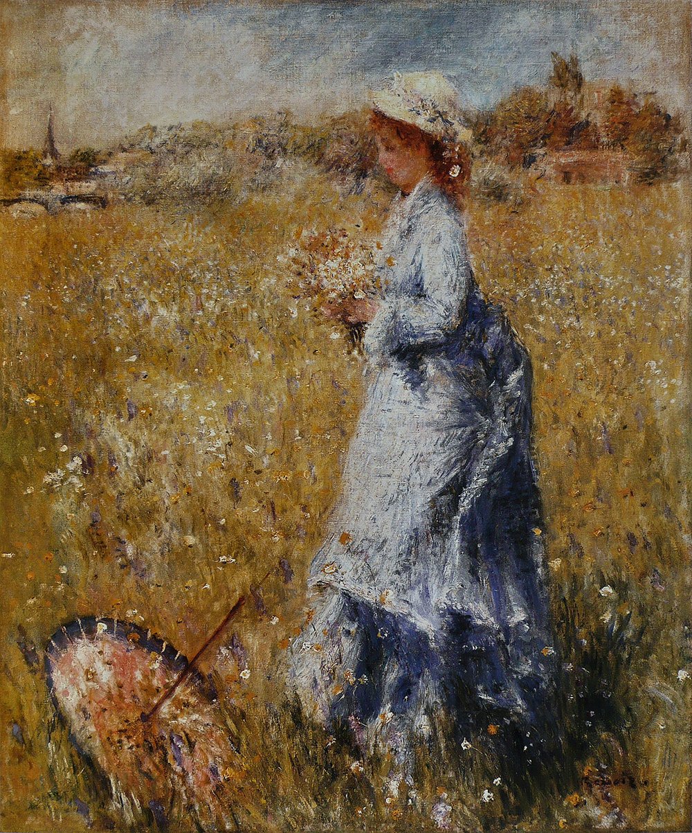Tableau L'Ombrelle renversée de Renoir grand format cadre marron