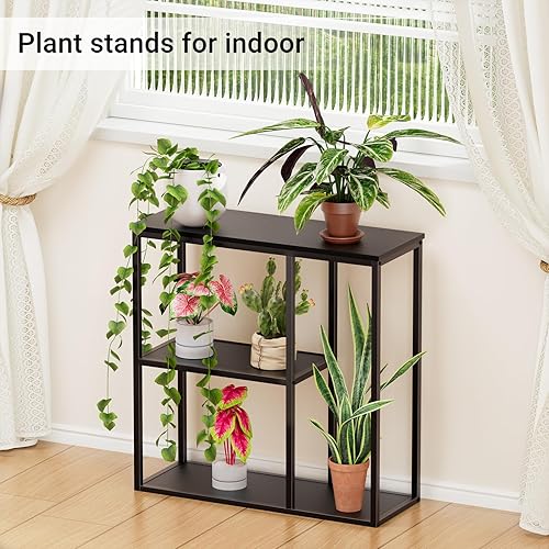 Miniatura 4 de WOHOMO Mesa consola, mesa de entrada estrecha de 12 pulgadas para sala de estar, 31.5 x 31.5 pulgadas, mesa de sofá industrial negra con estantes de