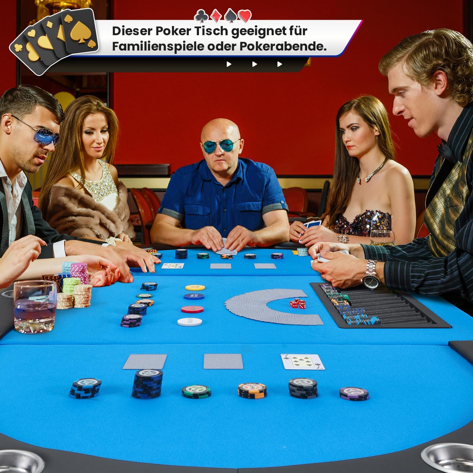 AVAWING Pokertisch Klappbar 9 Spieler, Getränkehalter Edelstahl