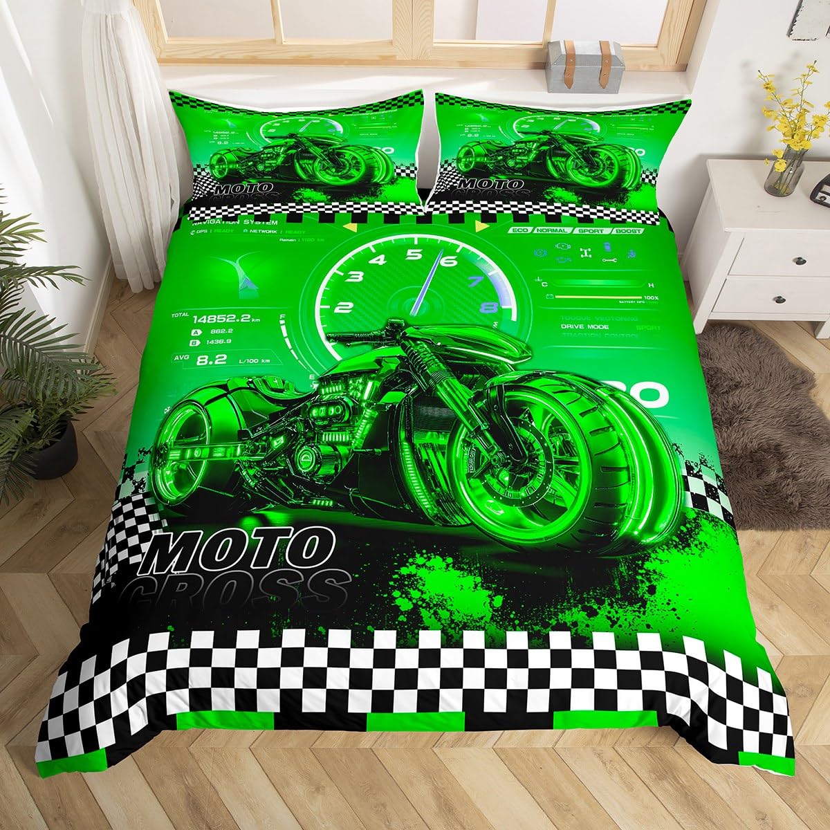 Homemissing Kids Dirt Bike Comforter Cover King Size, Racing Motocross Bedding Set Boys Girls for Motorcycle Duvet Cover Motorbike Teens Bedspread Cover Quilt Cover 3Pcs (No Comforter) — image 1