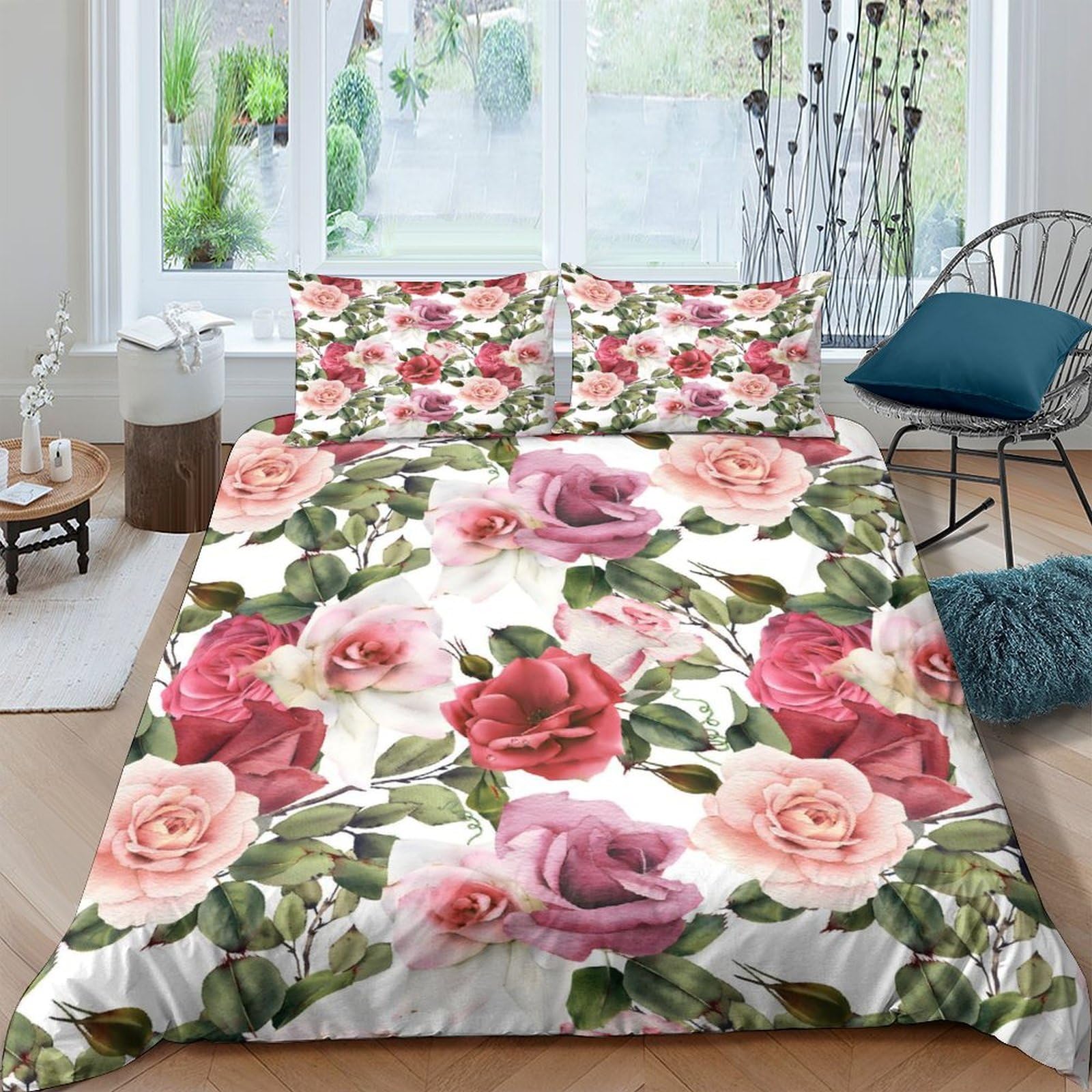 Ctjqhvkz Style-1 3D Printed Romantic Roses Fitted Sheet Microfiber Floral Bed Cover For Bedroom Guest Room Decor Dustproof Washable Single（135X200cm）