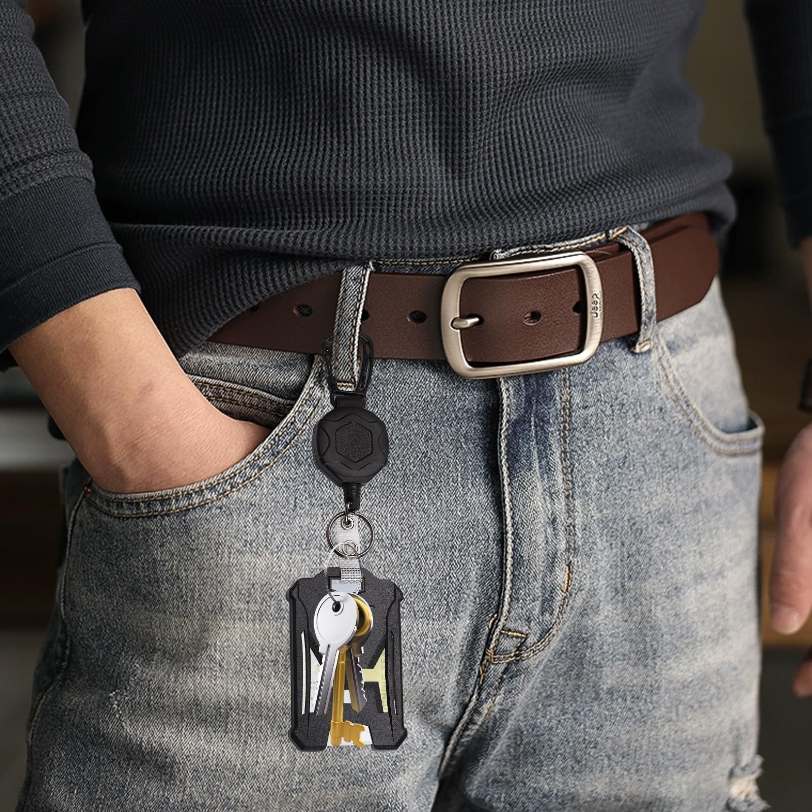 2 Mousqueton Porte Clé Magnétiques Rétractable Enrouleur