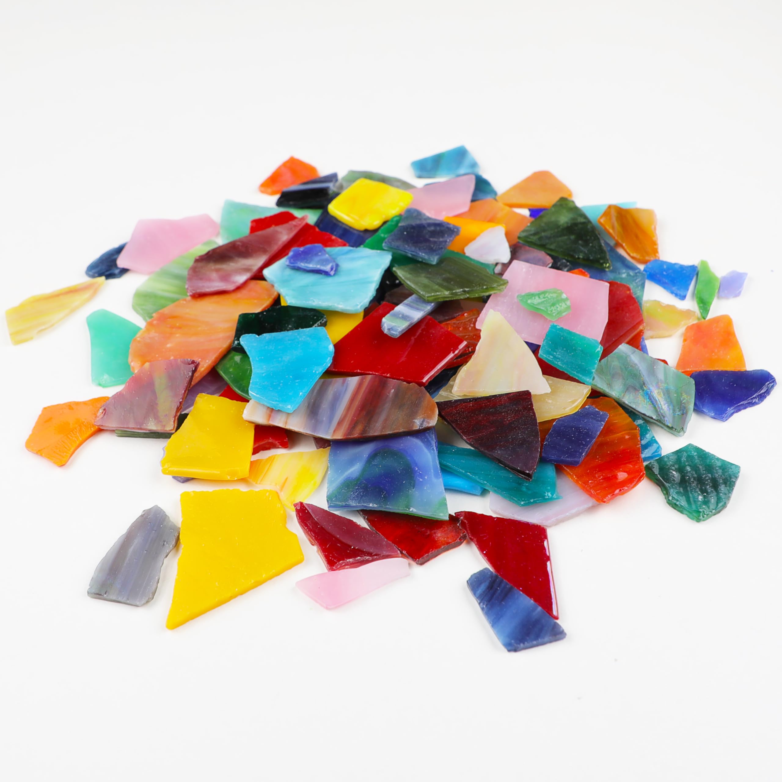 Irregular Stained Glass Scraps Cathedral Glass Scrap Pieces Sheets Mosaic Tiles for DIY Crafts Assorted Colors 1 Pounds /454g (Mixed-1 Pound)