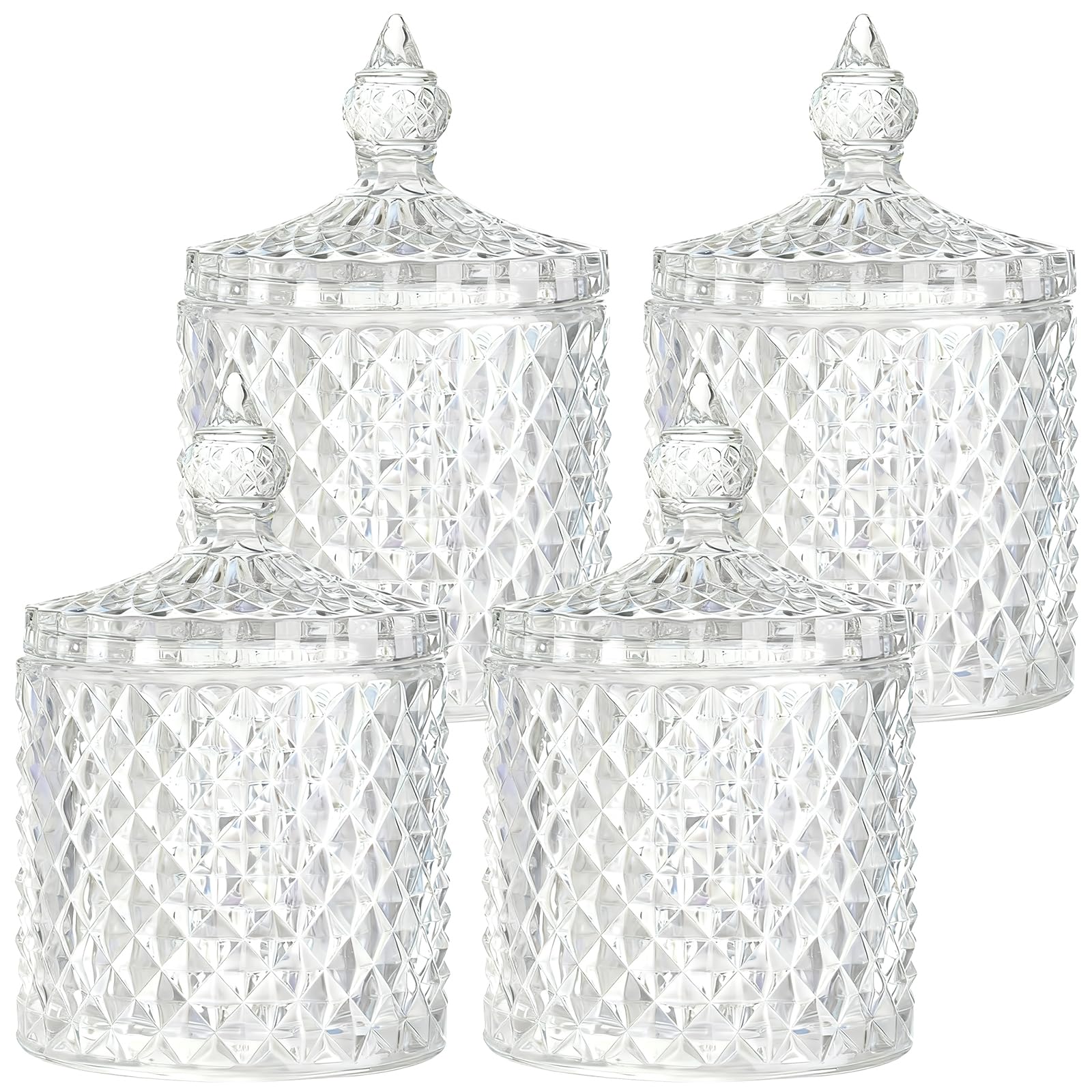 Confezione da 4 barattoli in vetro per caramelle con coperchi, barattoli decorativi in cristallo, barattoli in vetro per biscotti, zuccheriere per buffet, cucina, casa, bagno, scrivania dell'ufficio