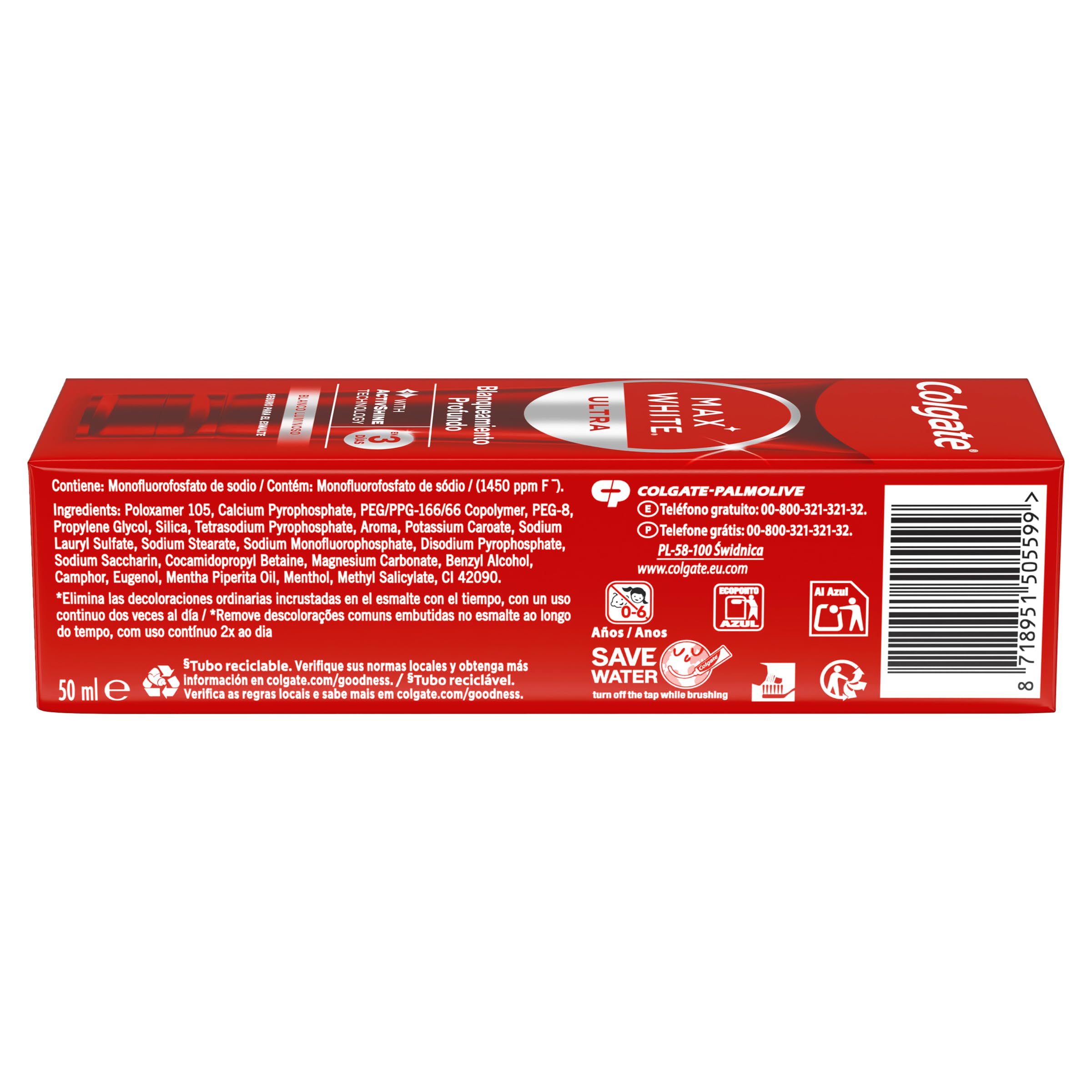 COLGATE Max White Ultra Active Foam Pasta de Dientes Blanqueadora con Flúor, 50ml, Dentífrico Blanqueador Seguro con el Esmalte, Elimina Manchas Profundas* — view 5