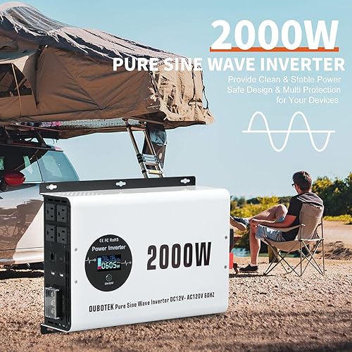 Miniatura 26 de Inversor de onda sinusoidal pura de 3000 W, CC 12 V a CA 120 V con pantalla LCD, control remoto, puerto USB, 4 salidas de CA y bloque de terminales