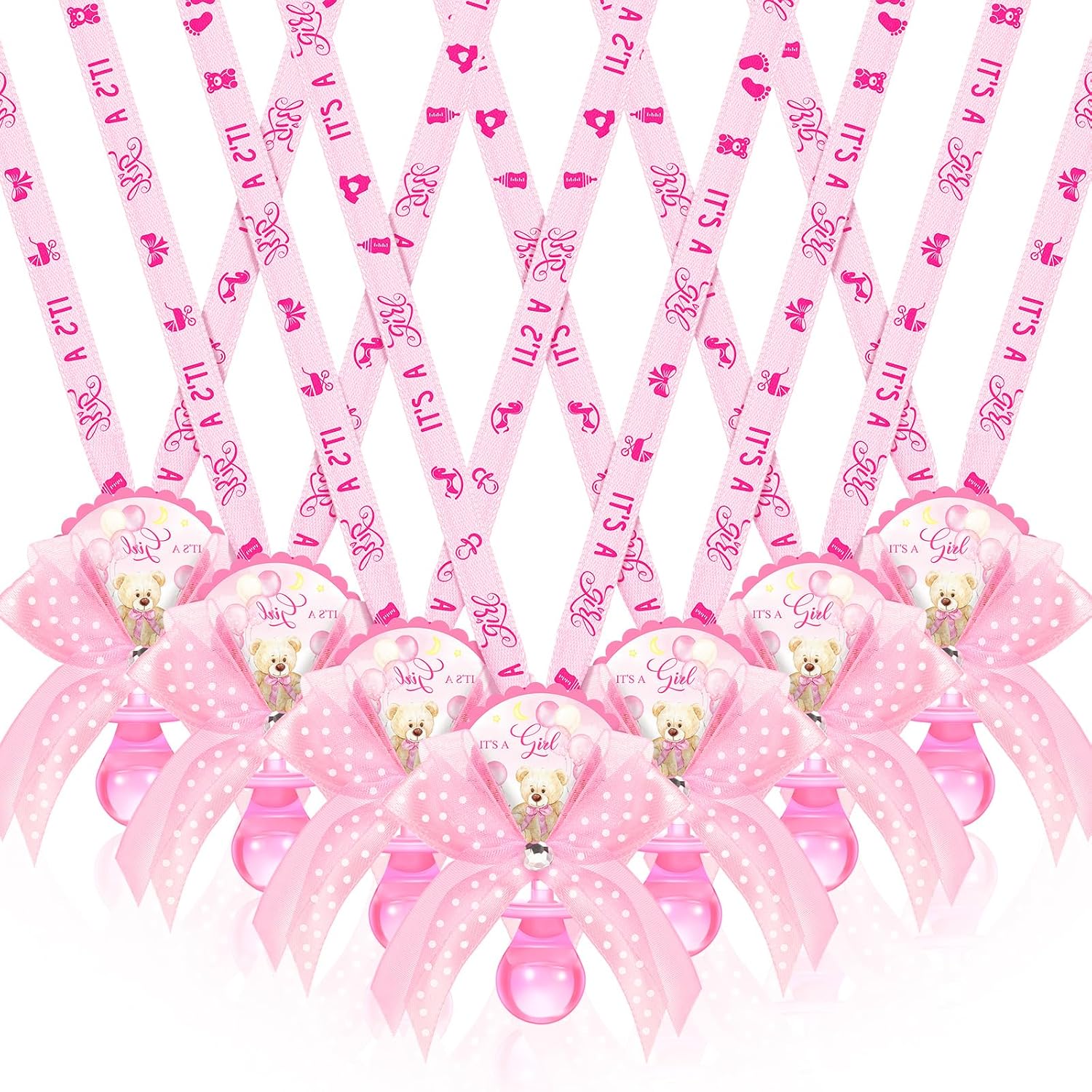 Hotop 36 Pcs Baby Shower Pacifier Necklace Bulk Bear Acrylic Pacifier Necklace for Baby Shower Charm Necklaces Party Favors for Girls Boys Gender Reveal Decoration Table Pieces(Pink,Girl)