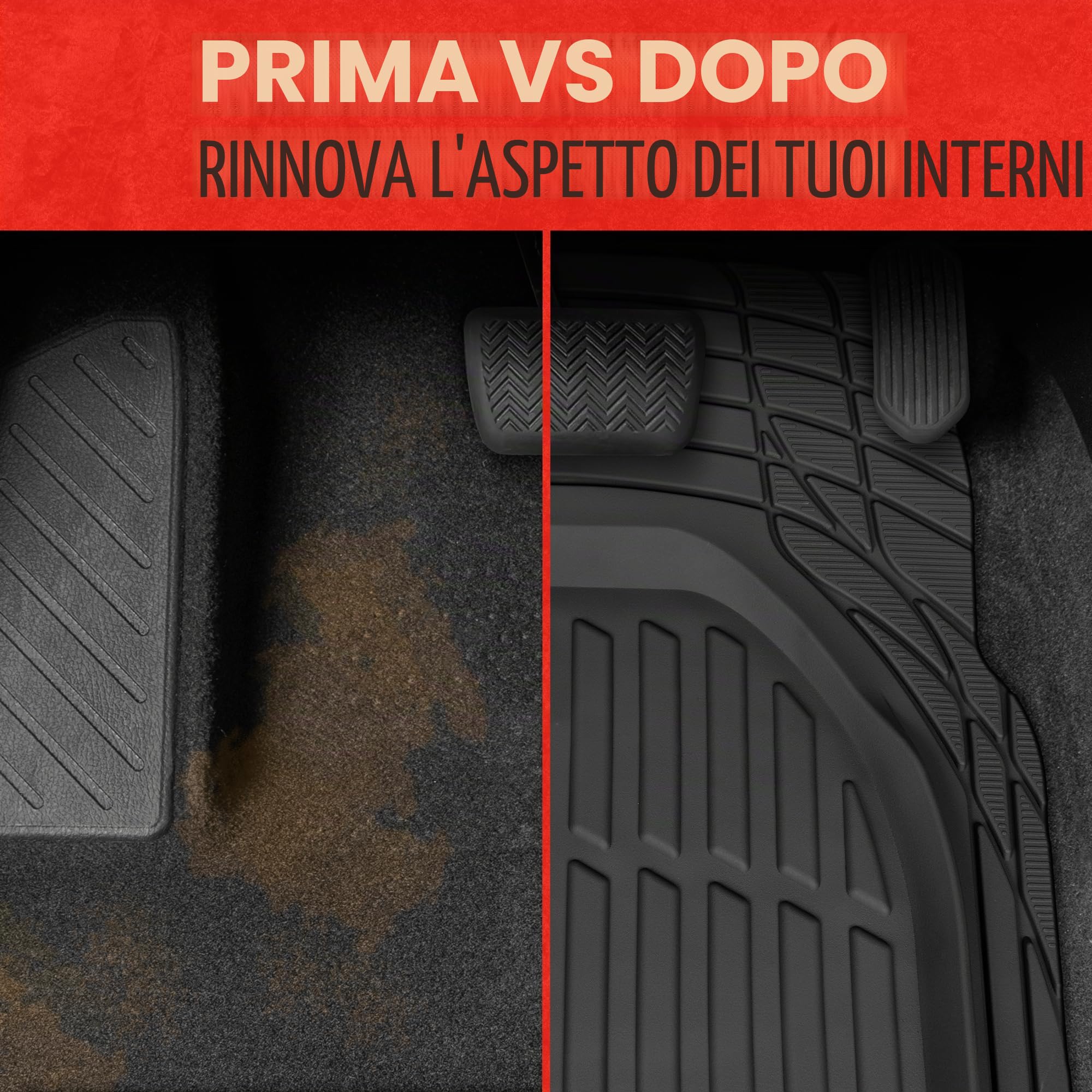 Motor Trend 923-BK - Tappetini in Gomma per Auto, SUV, Camion e furgoni, Protezione per Tutte Le Condizioni atmosferiche, con Bordo Universale