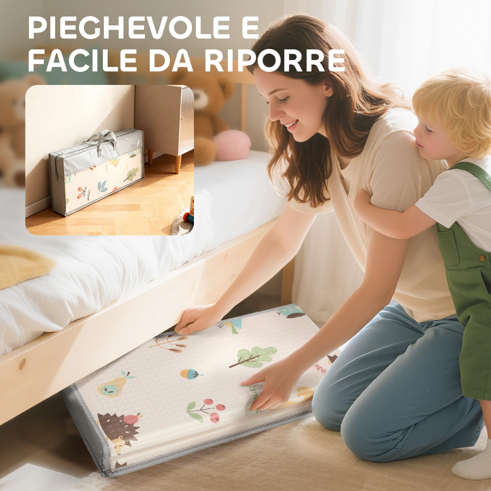 AIYAPLAY Tappeto per Bambini 0-3 Anni con Numeri e Lettere e Superficie Impermeabile, Tappeto Gattonamento in XPE e PE, 180x150x1 cm, Multicolore