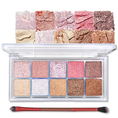 Erinde Paleta de sombra de ojos de 10 colores Sombra de ojos mate brillante con purpurina, ultra mezclable, alta pigmentación, aspecto natural,