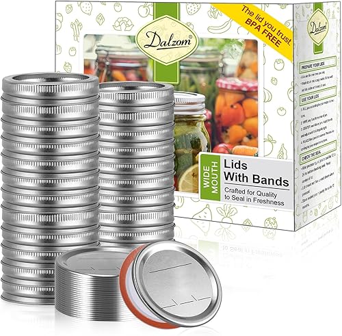 Dalzom 144 tapas de conservas con anillos de boca ancha, tapas de tarro de masón premium con anillos para bola de boca ancha, tarros Kerr  Material