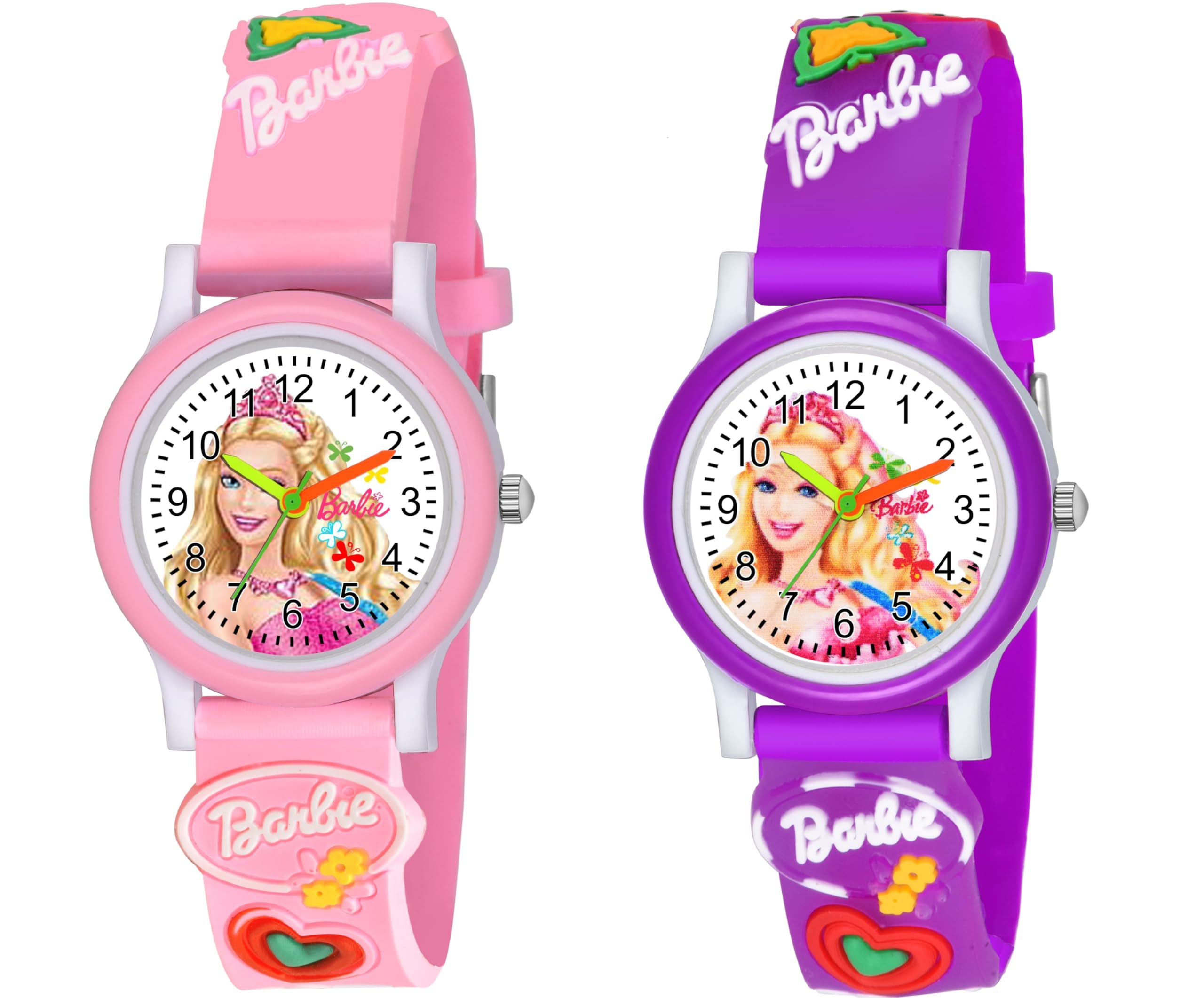 SWADESI STUFFWhite Dial Barbie Love Watch Rubber Analogue Girl's Watch Combo of 2 (Multicolor)