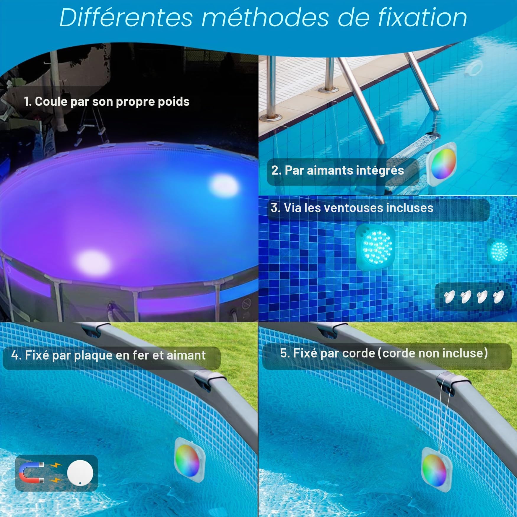 DeeprBlu Éclairage Piscine Sans Fil avec Télécommande, Éclairage Piscine Submersible Rechargeables Lumiere Piscines Hors Sol, Éclairage Piscines Magnétique avec Ventouse,Éclairage Baignoire Sous Marin