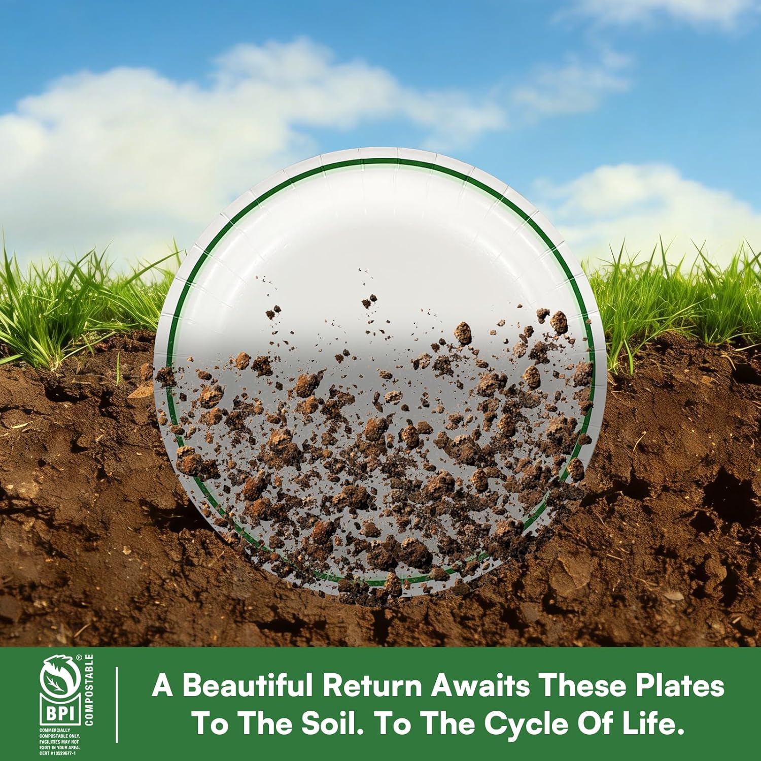 Disposable Paper Plates 10 Inch, 100PCS Paper Plates Bulk with Green Rims, Heavy Duty Paper Plates for Everyday Use, Picnic, BBQ, Microwave, Breakfast, Lunch & Dinner - Image 7