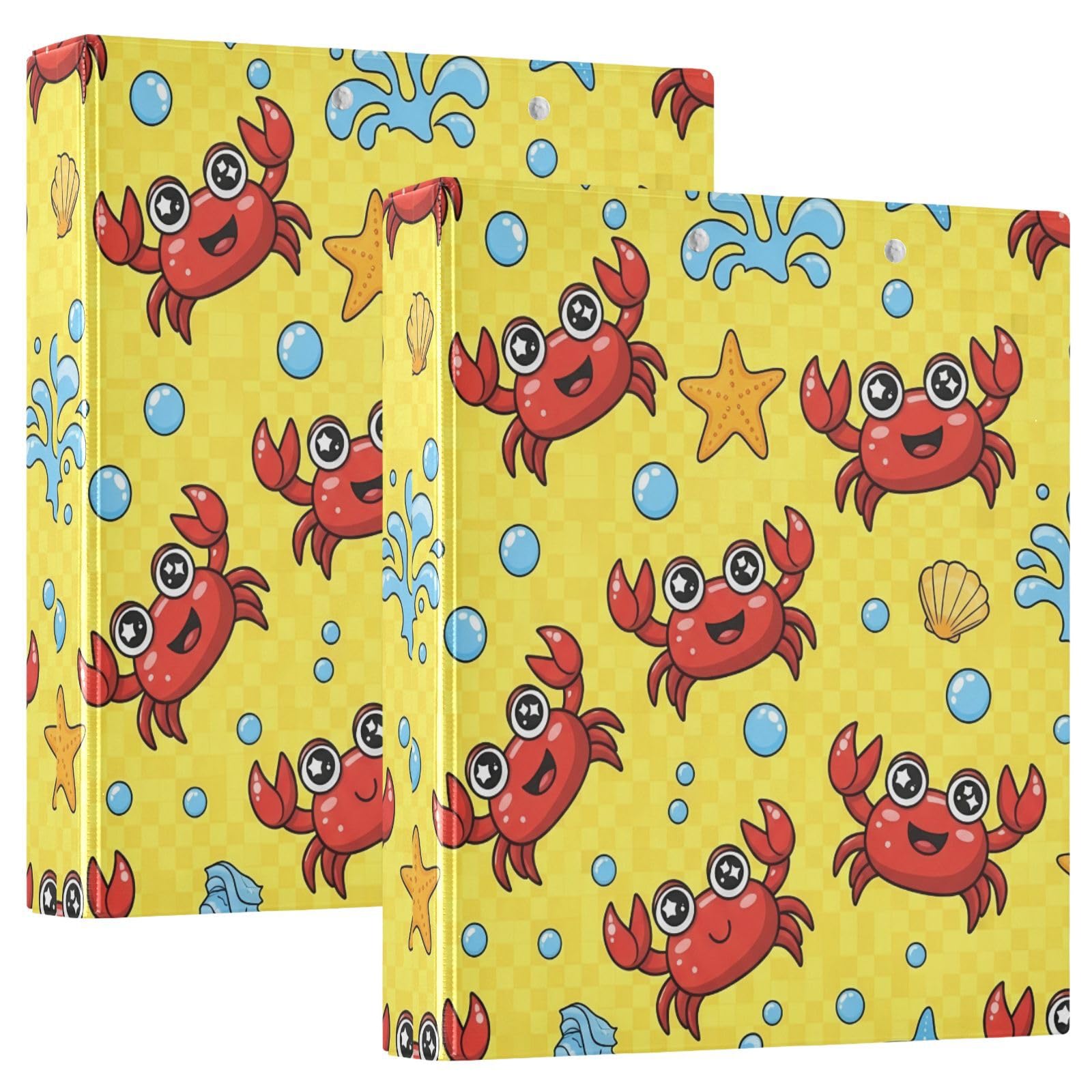 Raccoglitori a 3 anelli, 3,8 cm, con occhi lucidi e granchi, decorativi, con clip in metallo, formato A4, organizer per casa e ufficio, confezione da 2