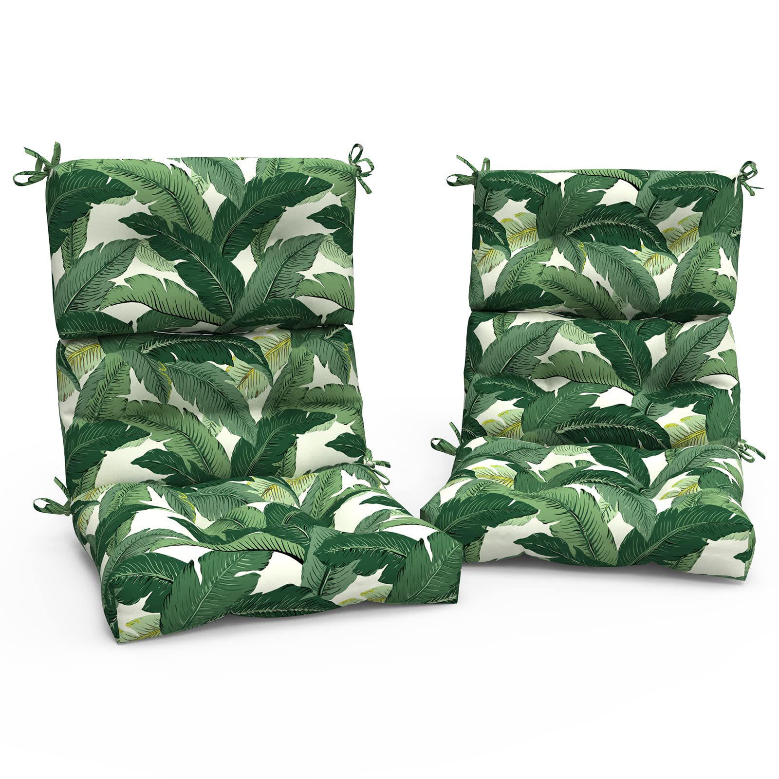 outdoor high back patio chair cushions, tufted rocking chair cushions, adirondack cushions for garden porch home office chair use, 44â€� x 22â€� x 4â€�, 2 pack, swaying palms green