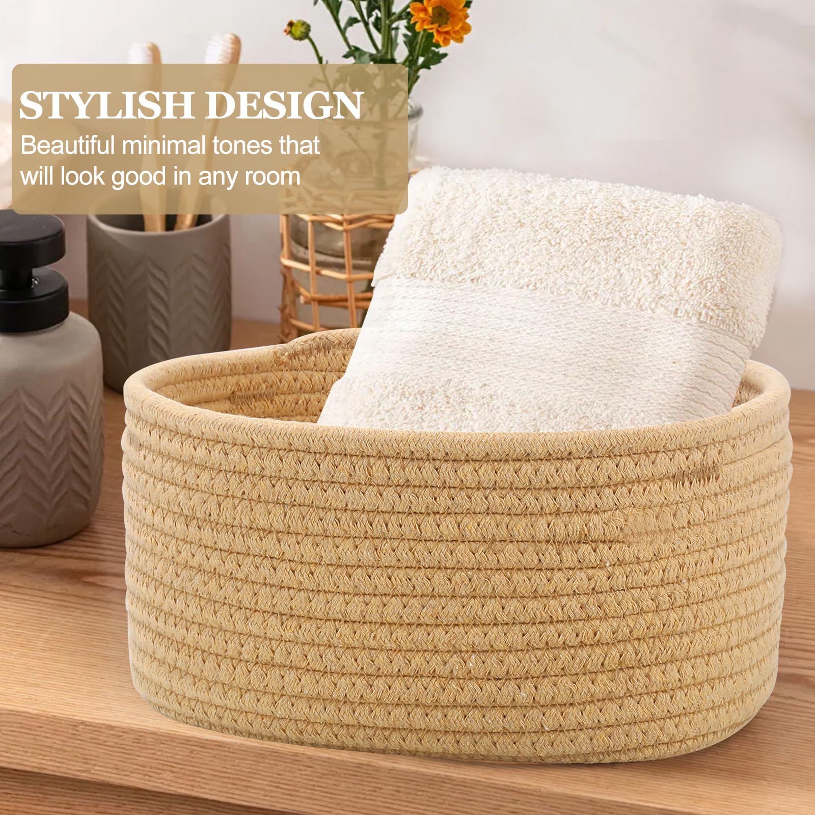 Lot de 5 Panier Rangement, Panier de Rangement,Salle de Bain Corbeille Enfan, Corbeille Rangement pour Salle de Bain, Cuisine, Organisateur Empilables à Usages Multiples(Jute)