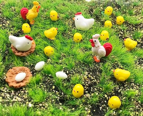 Miniatura 3 de DoTebpa 44 piezas miniatura de pollo pollo gallina huevo nido de pollo adorno de nido de pollo paisaje de hadas para decoración de jardín