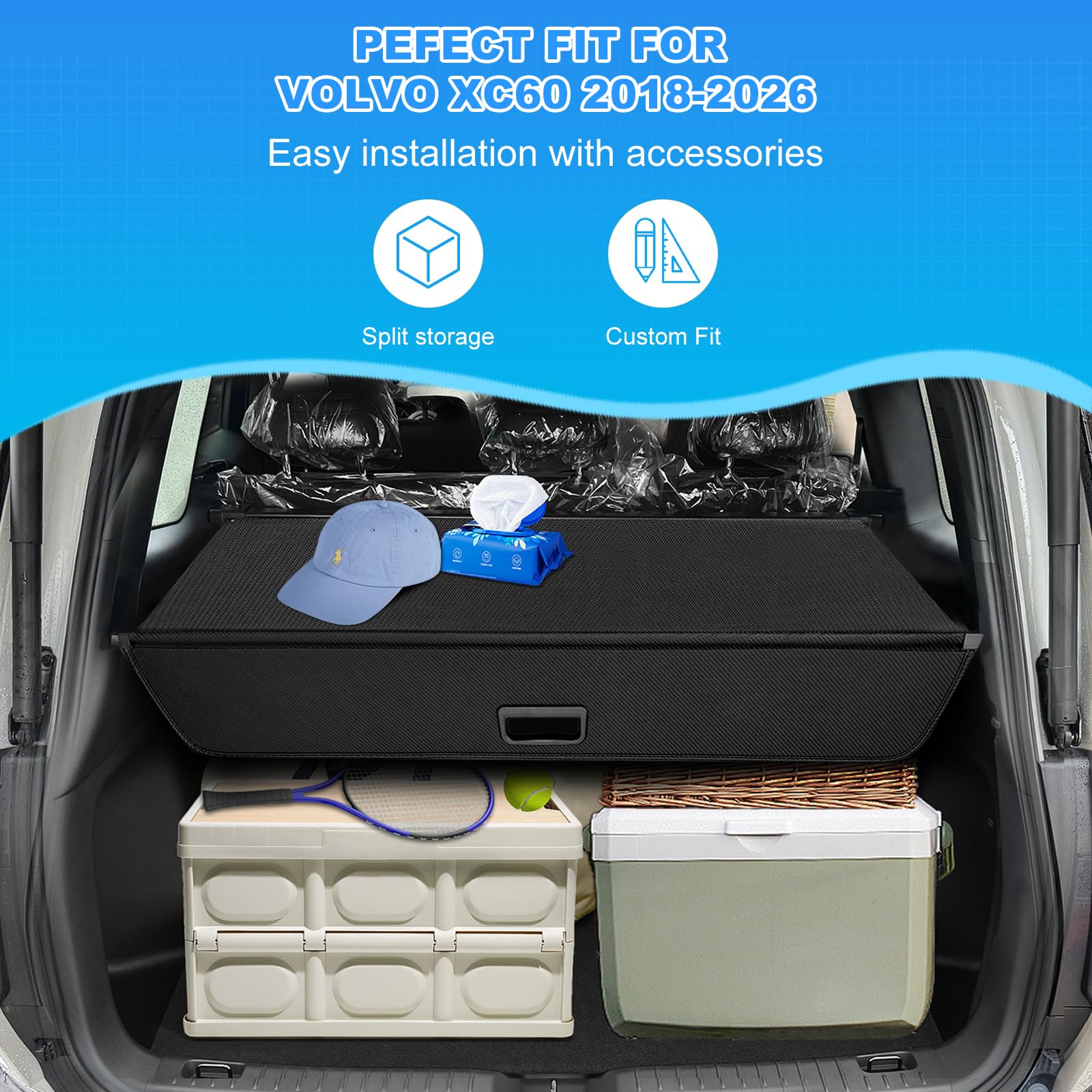 AUXKO Retractable Cargo Cover for Volvo XC60 2026-2018 Trunk Cargo Cover Luggage Security Shade Cover for 2026 2025 — view 2