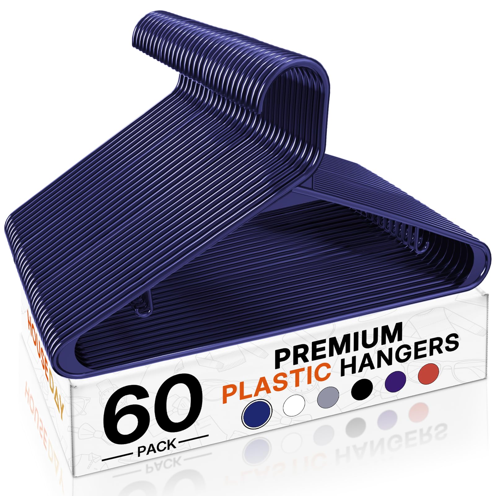 Cintres en plastique bleu House Day lot de 60 pièces antidérapantes